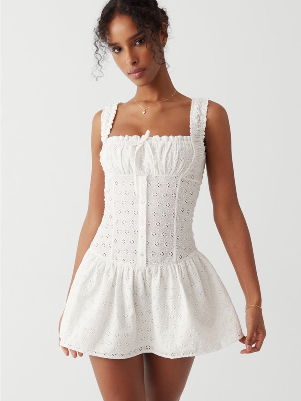 Frankie’s Bikinis Christa Eyelet Mini Dress in White